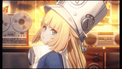 Blonde Girl With Circle On Helmet GIF