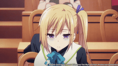 Blonde Girl With Purple Eyes In Classroom Saying The Myriad Colors Production Committee GIF