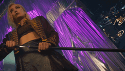 Blonde Hayley Atwell Holding A Samurai GIF