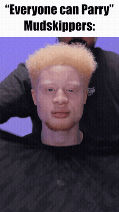 Blonde Man Getting Haircut By Bearded Man Everyone Can Parry Mudskippers GIF