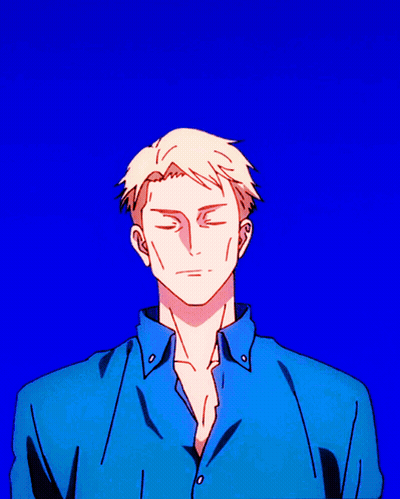 Blonde Man In Blue Shirt Looking Up GIF