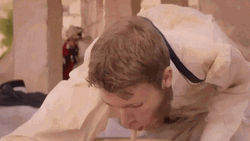 Blonde Man Puking To Bowl GIF
