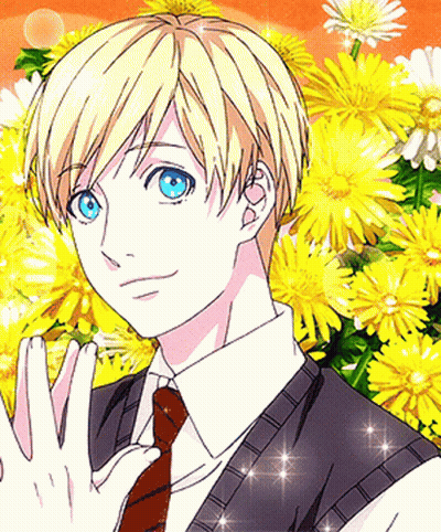 Blonde Man Standing Before Yellow Flowers GIF