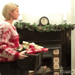 Blonde Mom Decorating Xmas Tree GIF
