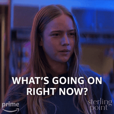 Blonde Woman Asking What's Going On Right Now GIF