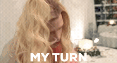 Blonde Woman At Table Saying My Turn GIF