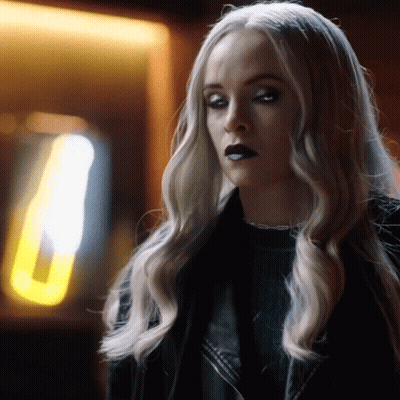 Blonde Woman Black Lips Black Leather Jacket GIF