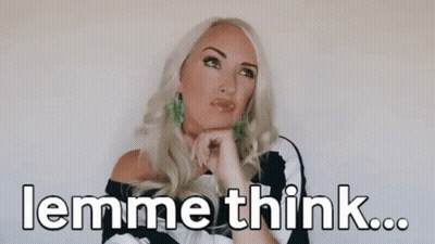 Blonde Woman Hand To Chin Saying Lemme Think GIF