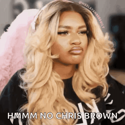 Blonde Woman In Black Shirt Saying Hmm No Chris Brown GIF