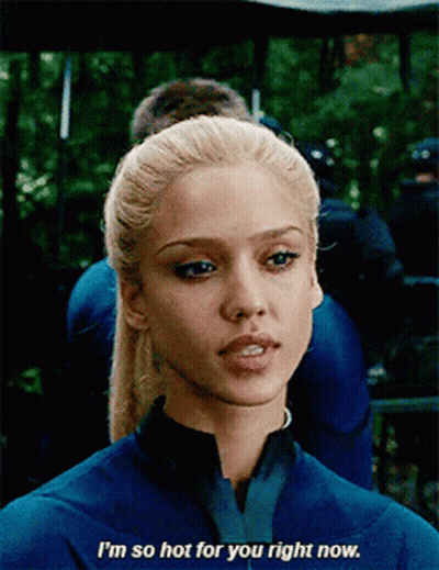 Blonde Woman In Blue Suit Says I'm So Hot For You Right Now GIF