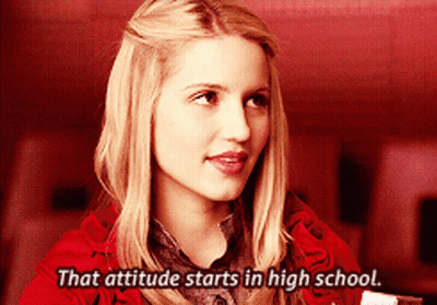 Blonde Woman In Red Coat Says Attitude Starts In High School GIF