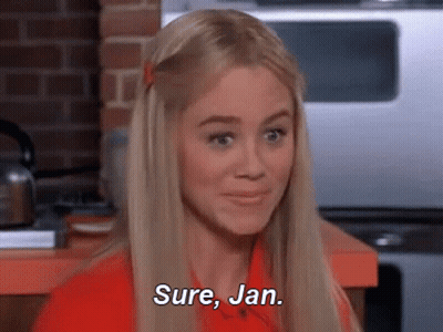 Blonde Woman In Red Shirt Saying Sure Jan GIF