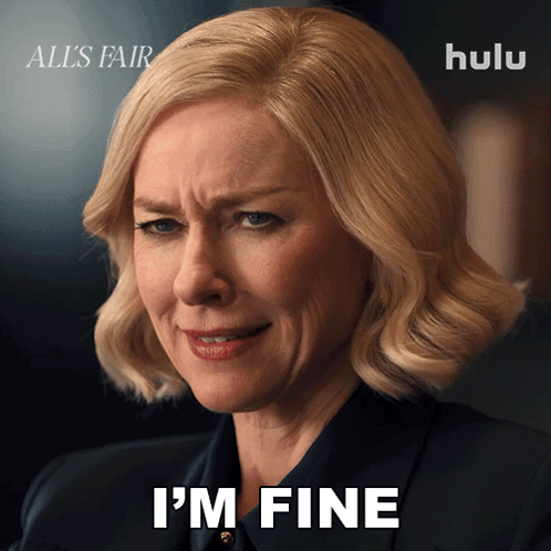 Blonde Woman Saying I'm Fine In Hulu Ad GIF