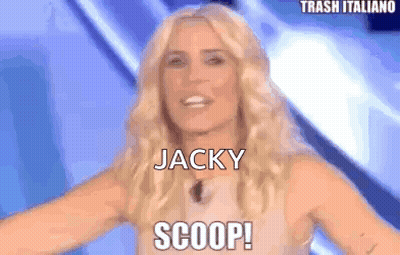 Blonde Woman Saying Jacky Scoop Blue Background GIF