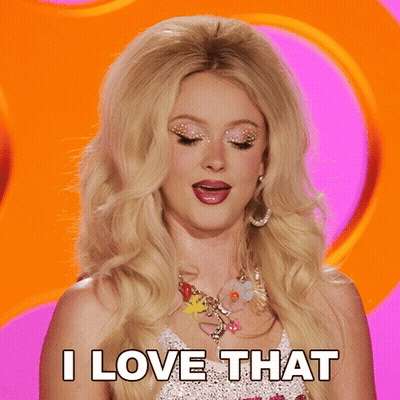 Blonde Woman Says I Love That On Pink Background GIF
