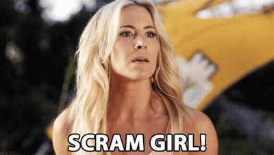 Blonde Woman Says Scram Girl Yellow Tent GIF