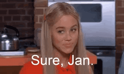 Blonde Woman Sitting In Kitchen Sure Jan GIF