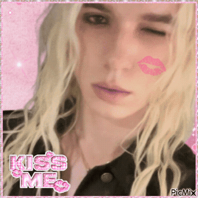Blonde Woman With Pink Lips Saying Kiss Me GIF