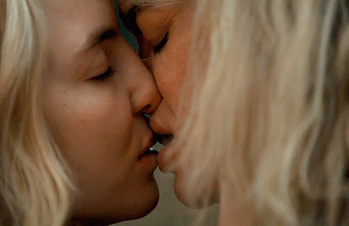 Blonde Women Kissing Close Up GIF