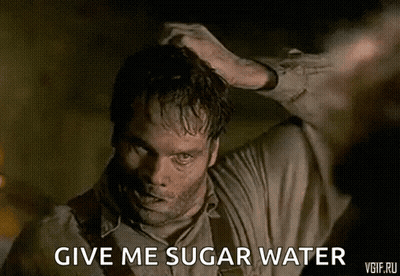 Bloody Man Holding Head Asking For Sugar Water GIF