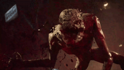 Bloody Monster Crawling In Front Of Tropic Storm Sign GIF
