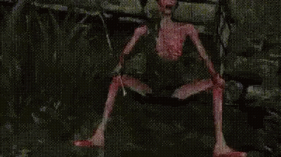 Bloody Monster With Long Legs Holding Sword GIF