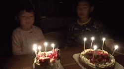 Blowing Cake Candles Birthday Twins  GIF