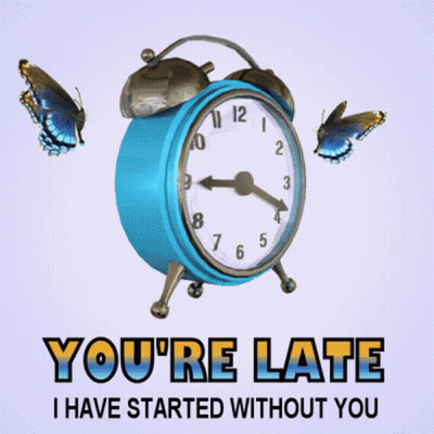 Blue Alarm Clock Two Butterflies You're Late GIF