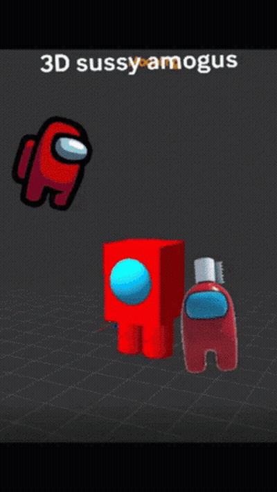 Blue Among Us Character Next To Red Cube GIF