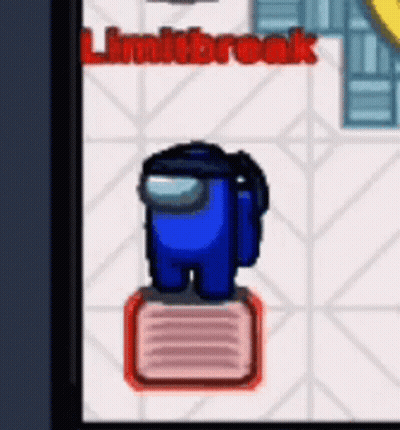 Blue Among Us Character Standing On Red Block GIF