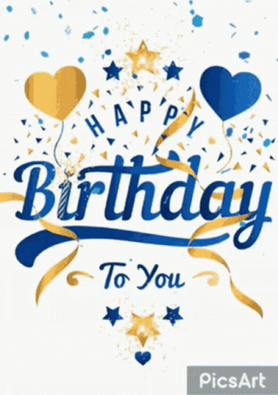 Blue And Gold Happy Birthday Card GIF