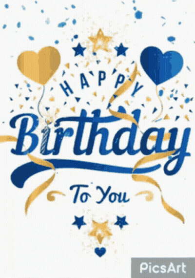 Blue and Gold Happy Birthday Card
