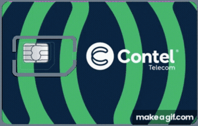 Blue And Green Contel Telecom Card With SIM Card GIF