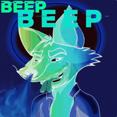 Blue And Green Fox Saying Beep Beep GIF