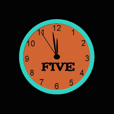 Blue And Orange Clock Showing Five GIF