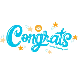 Blue And Orange Congratulations Sign With Stars And Smiley Sticker