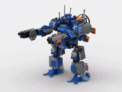 Blue And Orange Lego Robot With Gun GIF