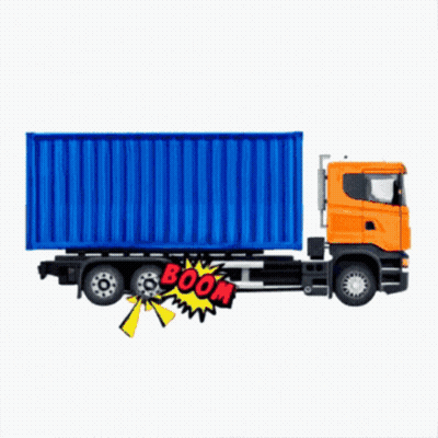 Blue And Orange Truck Saying Boom GIF
