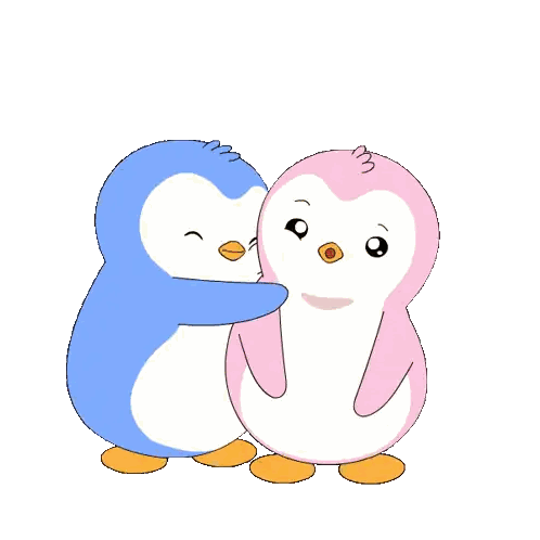 Blue And Pink Penguin Hugging Sticker