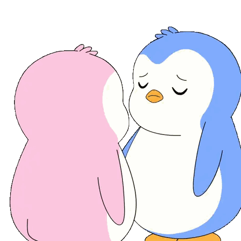 Blue And Pink Penguin Hugging Sticker