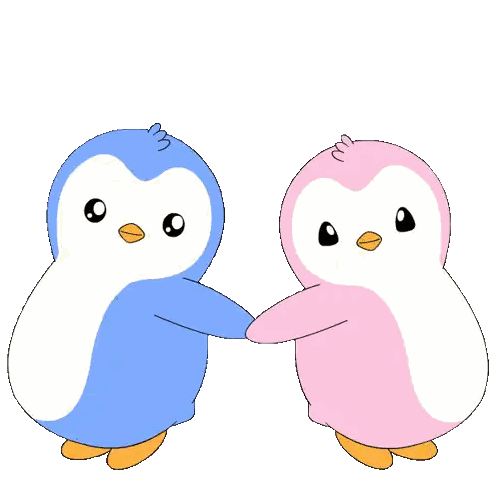 Blue And Pink Penguins Holding Hands Under Red Heart Sticker