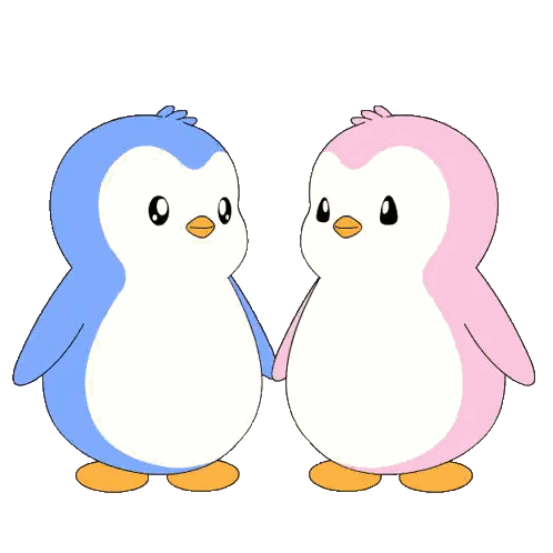 Blue And Pink Penguins Hugging Sticker