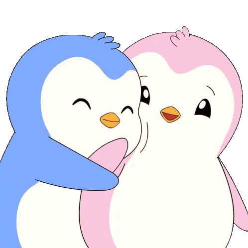 Blue And Pink Penguins Hugging Sticker