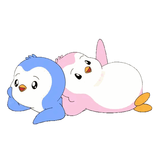 Blue And Pink Penguins Lying On Each Other Sticker