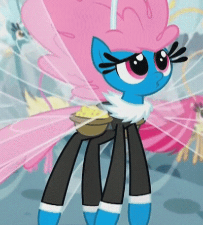 Blue And Pink Pony With Bowl Of Food GIF