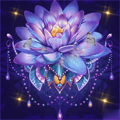 Blue And Purple Flower With Butterflies GIF