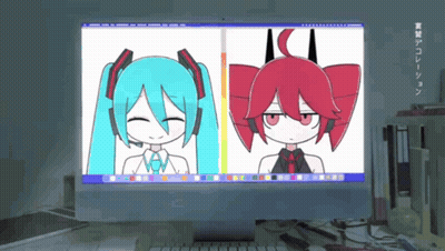 Blue And Red Anime Girl On Computer Screen GIF