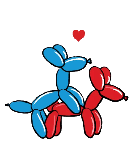 Blue And Red Balloon Dogs With Hearts Above Sticker