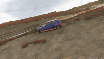 Blue And Red Car On Dirt Road GIF