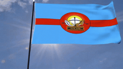 Blue And Red Flag With Circle Saying United States GIF